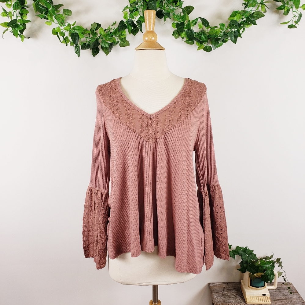 Free People Bell Sleeve Top Fall Shirt NWT - Picture 1 of 5
